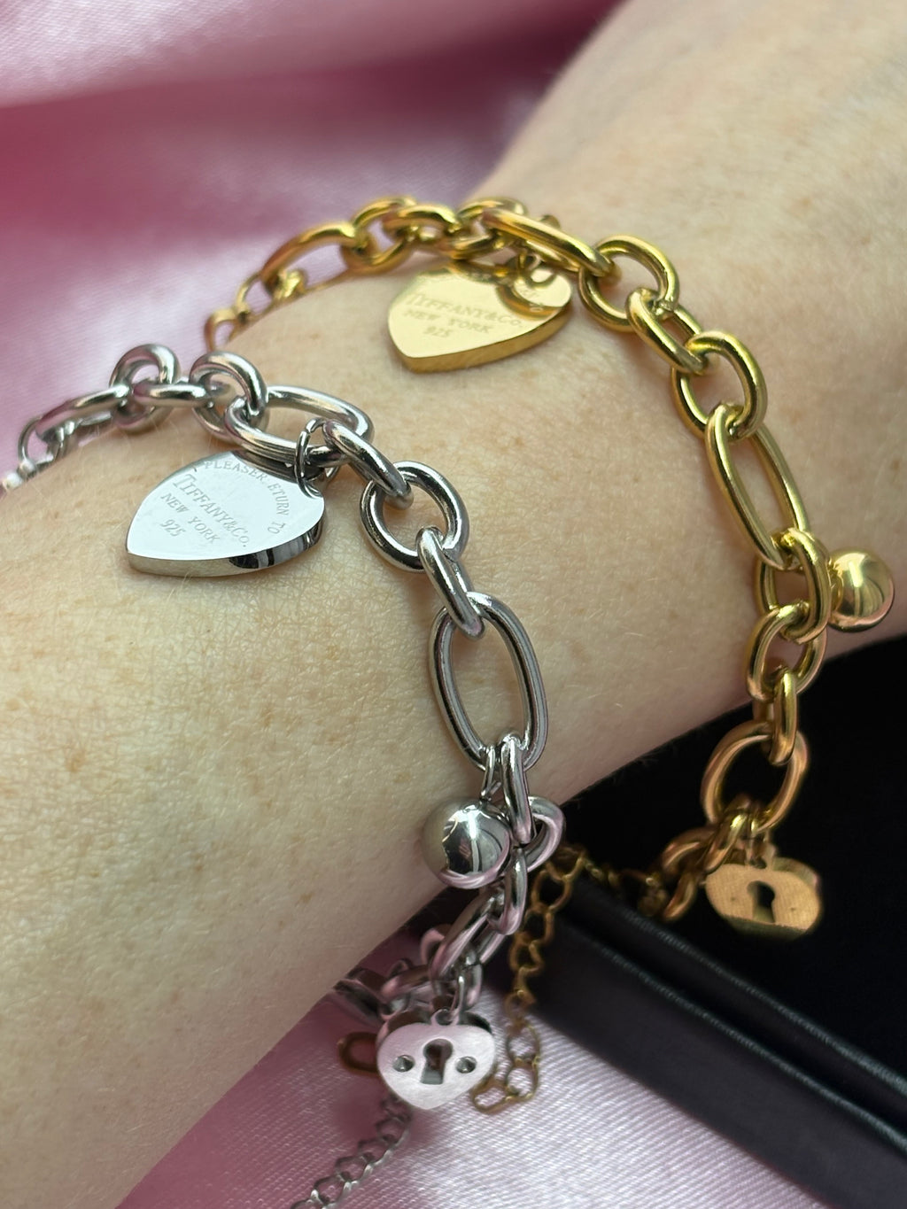 Tiffany dupe lock & key charm bracelet 18k gold plated / stainless steel