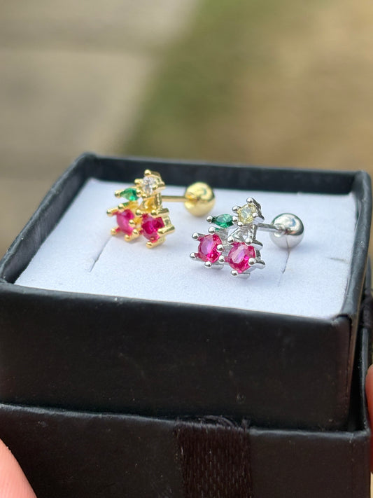 Crystal Cherries cartilage earring ( 1 earring included) stainless steel / tarnish resistant