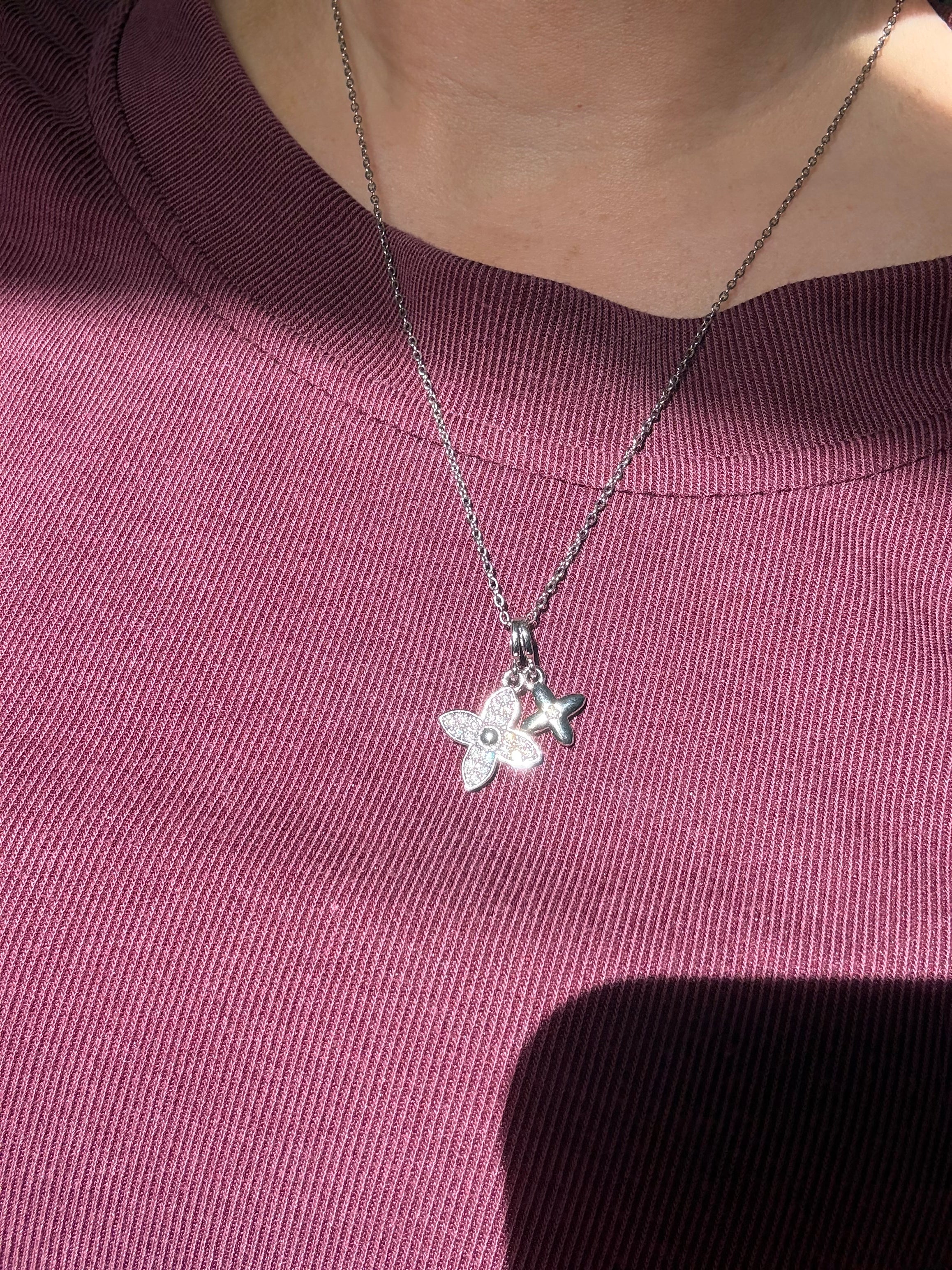 LV Inspired necklace stainless steel / 16”-18” silver & gold