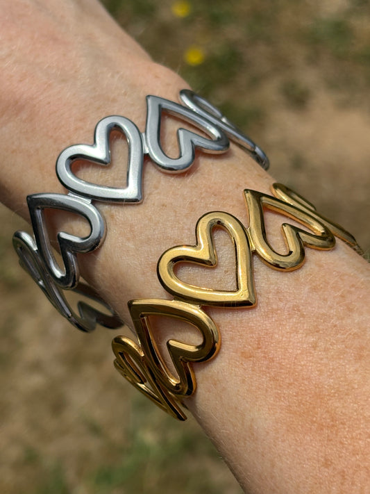 Multi heart cuff bangle / adjustable stainless steel / water resistant/ tarnish resistant