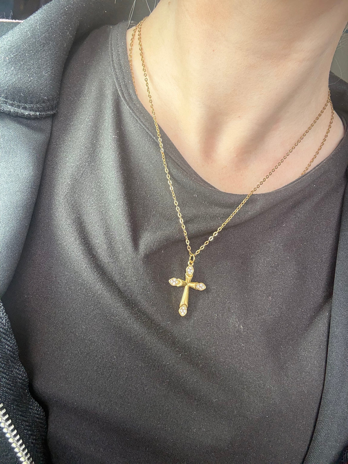 Cross pendant necklace Waterproof 24Kt PVD Gold Plated Stainless Steel