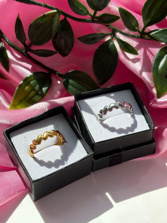 Stainless Steel Multi Heart Rings - Adjustable, Water Resistant, Tarnish Resistant