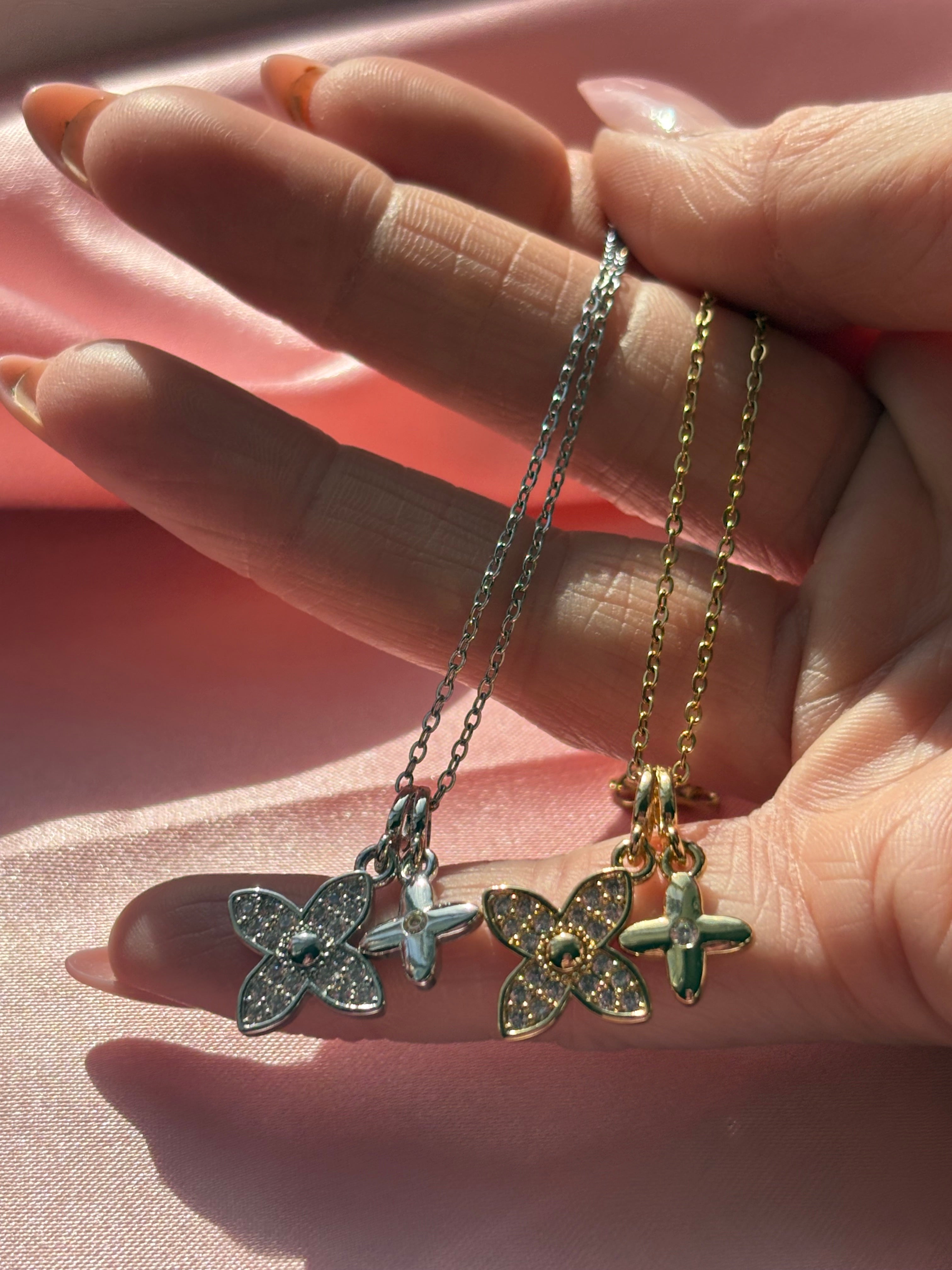 LV Inspired necklace stainless steel / 16”-18” silver & gold