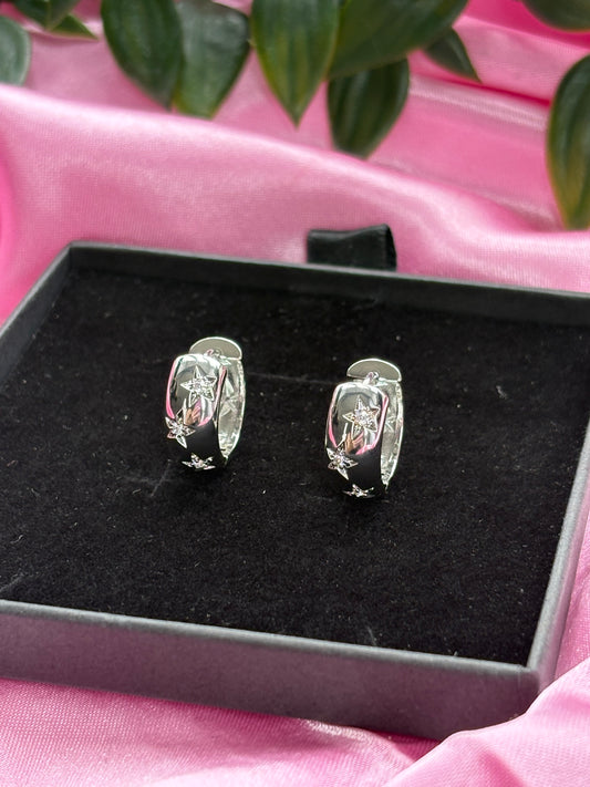 Chunky star Huggie hoops / silver & gold stainless steel / tarnish resistant