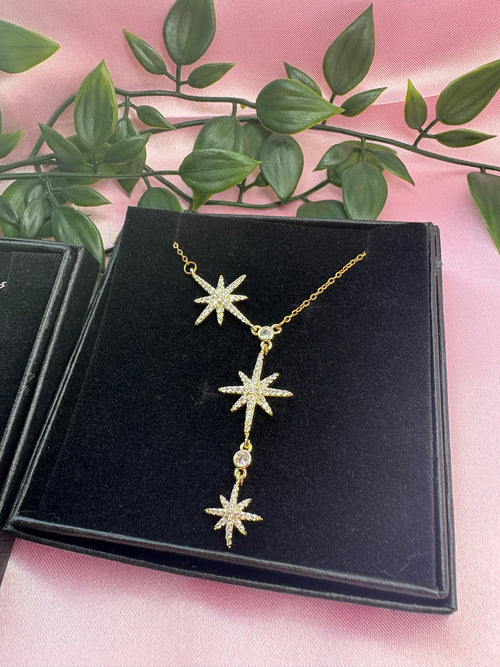 Christina star drop necklace / gold & silver stainless steel 17/19” stainless steel / water resistant / tarnish resistant