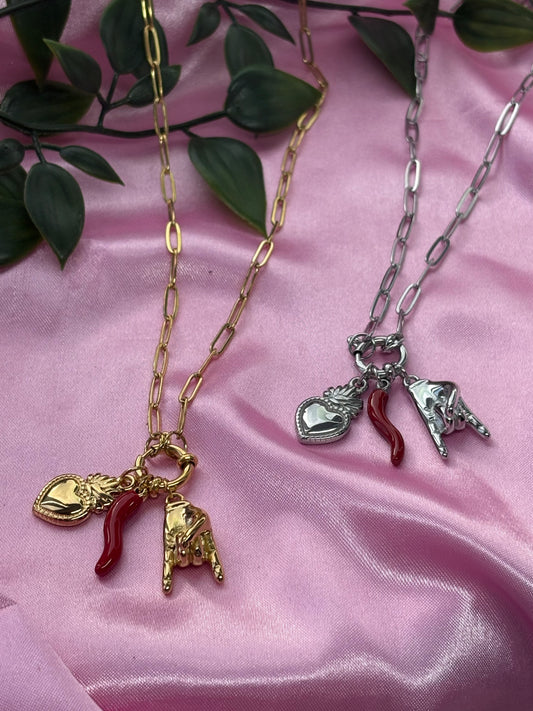 Allure charm necklace / silver and gold / stainless steel water resistant / tarnish resistant