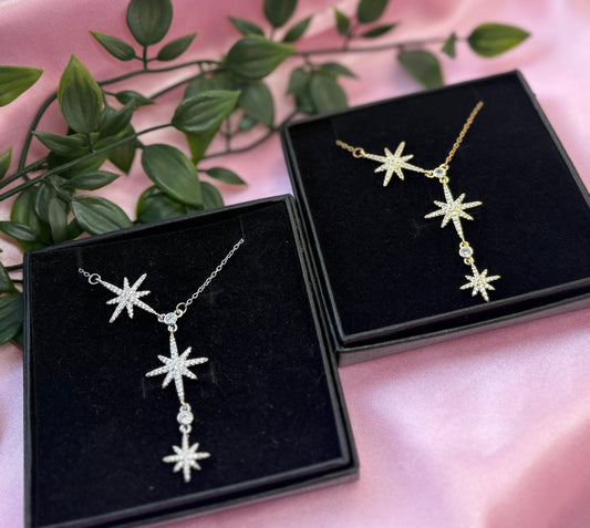 Christina star drop necklace / gold & silver stainless steel 17/19” stainless steel / water resistant / tarnish resistant