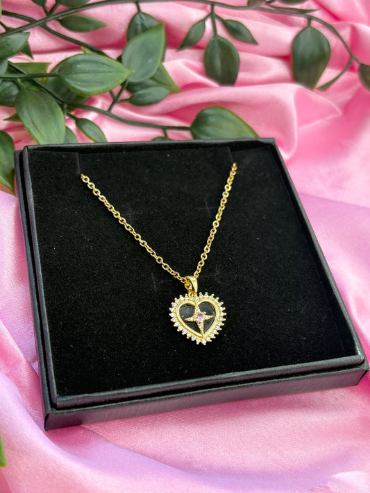 Midnight heart pendant stainless steel / tarnish resistant / water resistant 20”