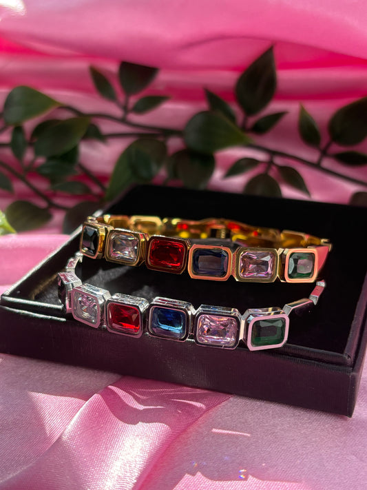 Raye multicolor gemstone bracelet/ silver & gold stainless steel / tarnish resistant / water resistant