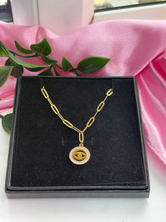 Evil eye diamanté pendant necklace / stainless steel / water resistant/ tarnish resistant 18inch - 21inch