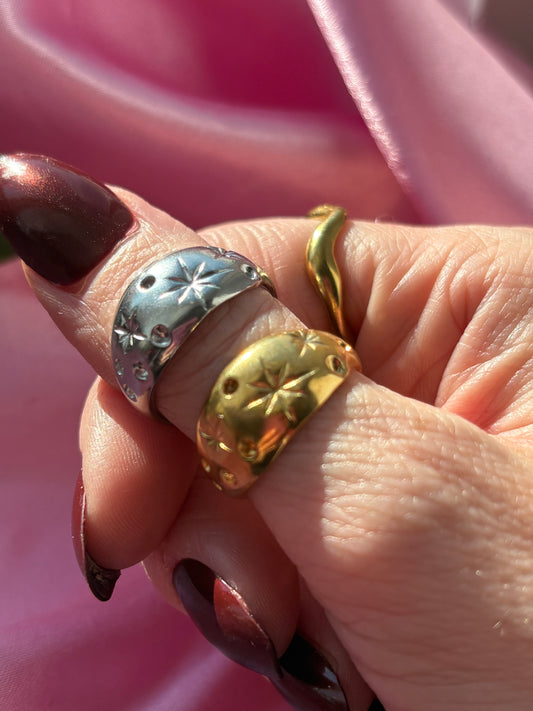 Aurora star rings / silver and gold stainless steel tarnish resistant/ water resistant