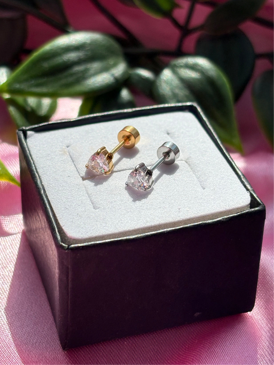 Cartilage heart earring / flat back / stainless steel