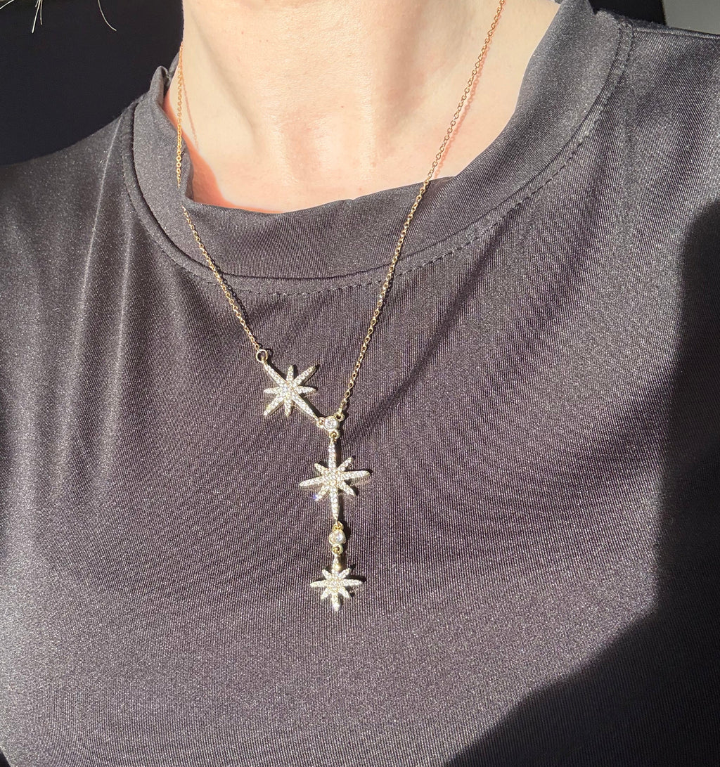 Christina star drop necklace / gold & silver stainless steel 17/19” stainless steel / water resistant / tarnish resistant