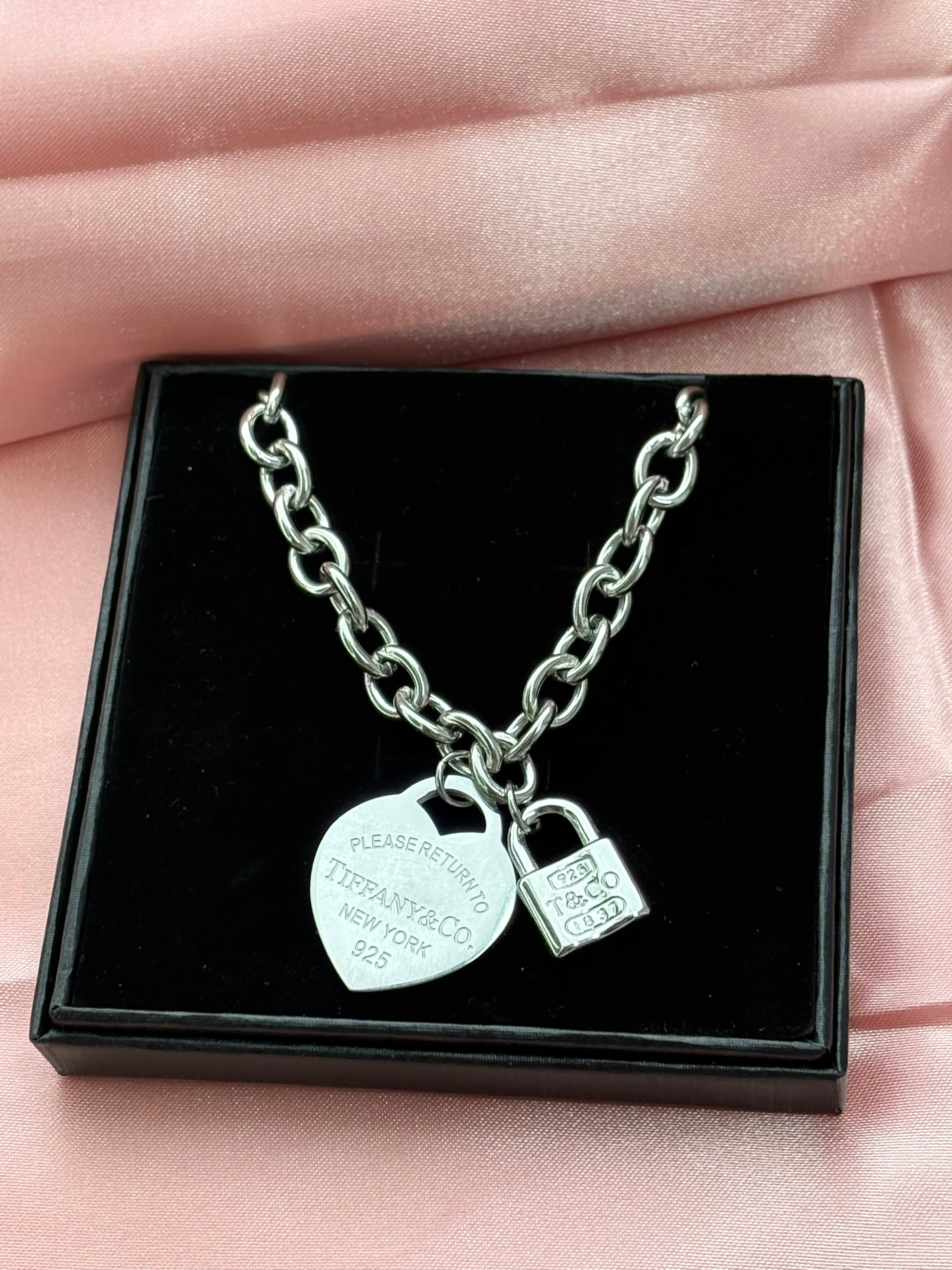 Tiff inspired chunky charm necklace/ 18” stainless steel