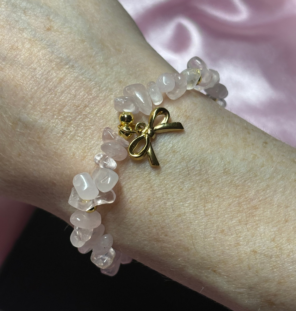 Rose Quartz Crystal bow bracelet / promote love, self love, emotional healing
