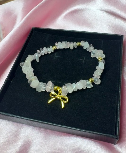 Rose Quartz Crystal bow bracelet / promote love, self love, emotional healing